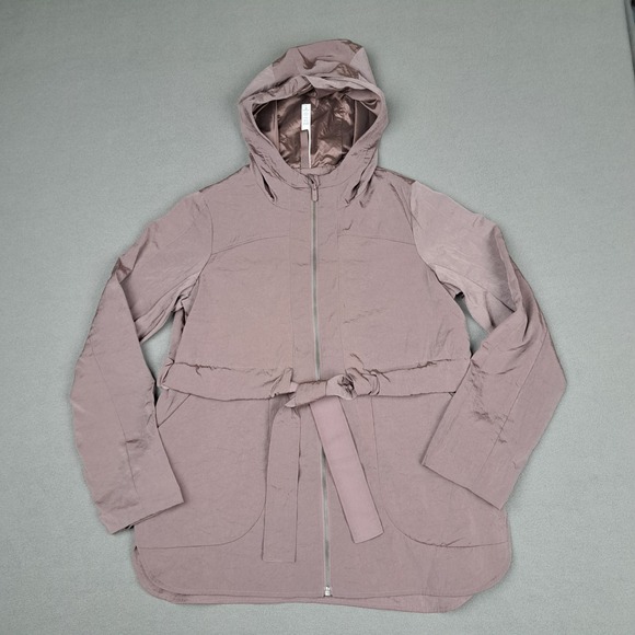 Lululemon Rain Jacket Womens 6 Misty Mocha Belted Water Repellent Athletic - Picture 14 of 14